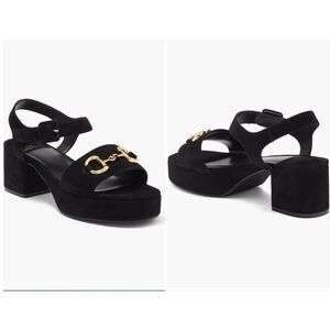 Jeffrey Campbell Black Suede Gold Timeless 2 Platform Sandal Shoe Women Size 7